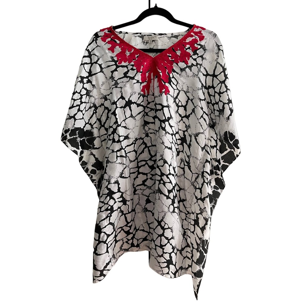 Neiman Marcus Indikka New York White Black Red Kafkan Style Tunic Top. NWT. S